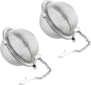 Tea Strainer Infuser Ball 2pcs Stainless Steel Mesh Tea Filter with Extended Chain Hook Loose Tea Leaves 2 Inch