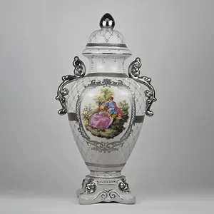 Large Decorative Porcelain Urn Vase | 36” Lidded Rococo-Style Jar | Fragonard-Inspired Courtship Scene | Statement Luxury Home Decor