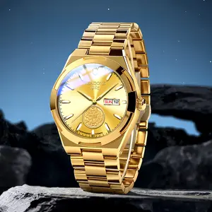 VEADONS Gold Luxury Mechanical Watch 30M Waterproof Night Light Date Business Men's Watch Mineral Glass Face Summer Casual Office Stylish Durable Unique Minimalist Wristwatch for Professionals