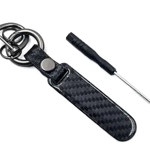 REAL Carbon Fiber witj Genuine Leather Car Keychain Keyring Accessories Compatible with Toyota Honda  Chevy Z71 RS SS Subaru WRX STi Audi Mustang Ford Jeep Dodge Challenger TRD Toyota Car Keychains Family Present for Man and Woman Black silver Red