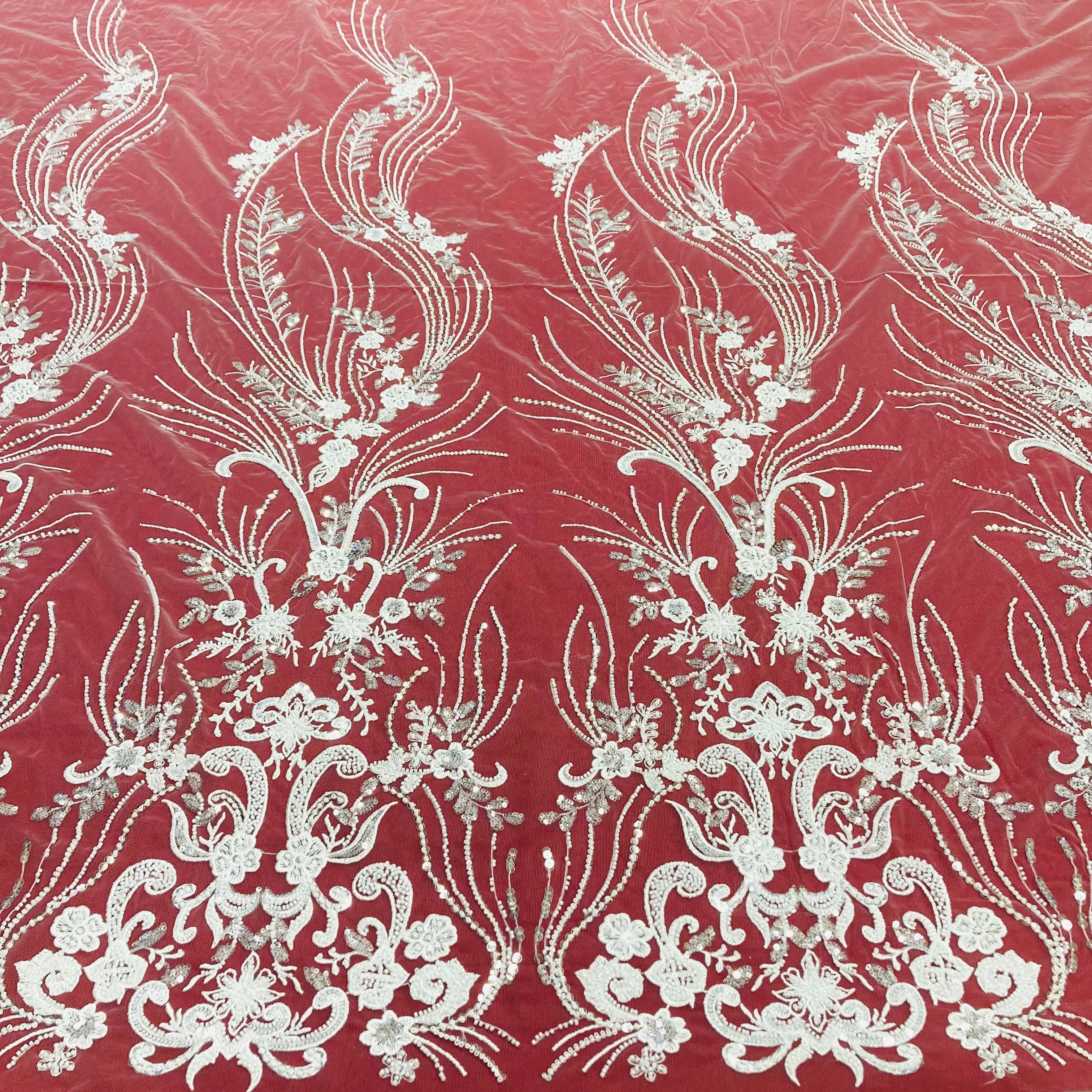 Sequin Beaded Lace Fabric, Embroidered on 100% Polyester Net Mesh - Lace USA GD-217136, Sequin Lace