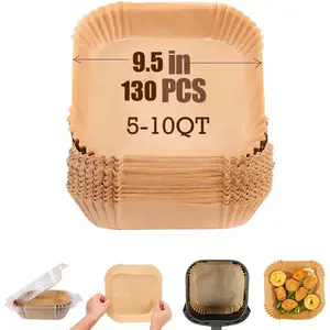 9.5 Inch Paper Air Fryer Liners Disposable,130 Pcs Square Air Fryer Paper Liners, Suitable for 5-10 Qt,Non-stick  Paper for Frying