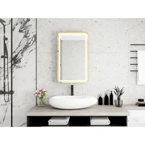 Rectangle Medicine Cabinet Mirror Bathroom Mirror with Storage Wall Mounted Medicine Mirror Cabinet with LDE,Golden   WL RR