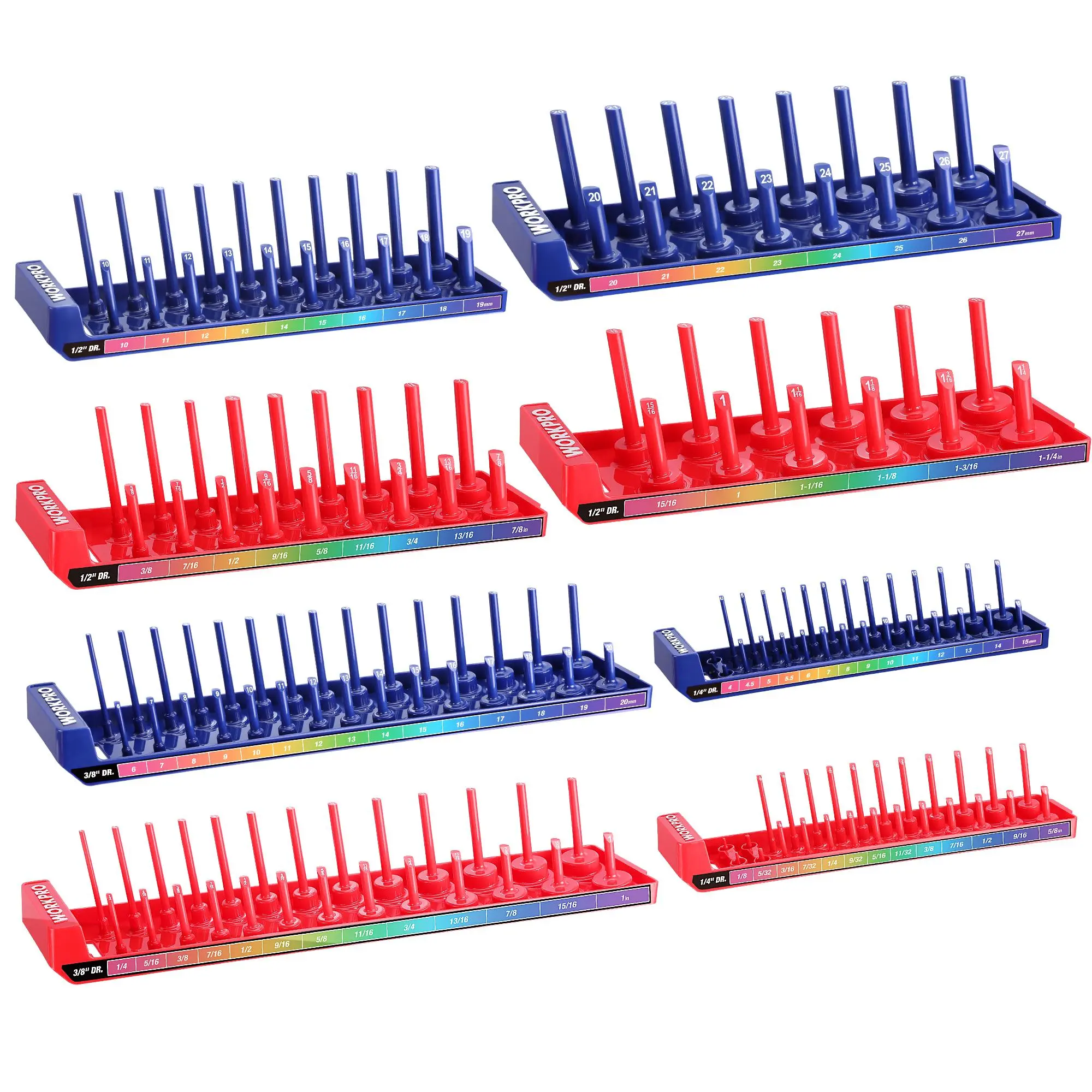8 packs - 1/4", 3/8", & 1/2" DR, SAE & Metric, Holds 176 Pieces Sockets