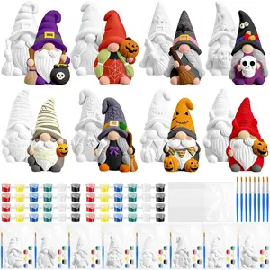8 count Halloween  Ceramics to  Ready to  Your Own Ceramic  Statues DIY Unpainted Ceramics Paintable  Figurines Kit Crafts with Brush   for Boys Girls