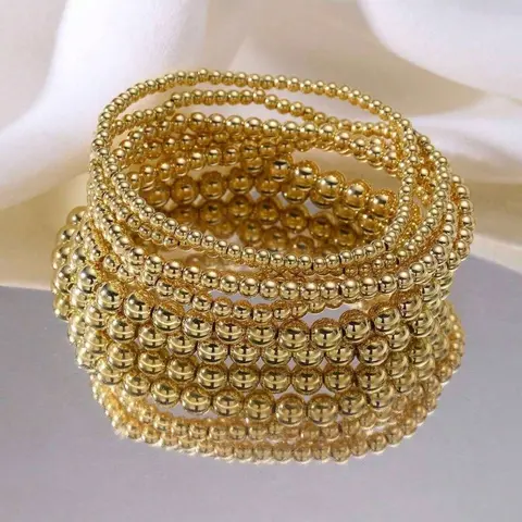 7pcs Gold Stackable Bracelets For Women Gold Bracelet Stack Pearl Beaded Bracelets For Women 14K Stretch Bead Ball Bracelet Sets Jewelry For Mother's Day Birthday Gifts，perfect for everyday wear