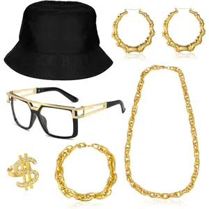 80s 90s Accessories Outfit for Woman Men Hip Hop Costume Kit Old School Rapper Jewelry