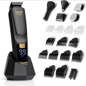 [FathersDayGift] OLOV Beard/Hair Shaver for Men - All-in-One Mens Grooming Kit with Trimmer for Beard, Nose, face, Cordless Hair Clippers Electric Razor, Black Comfort
