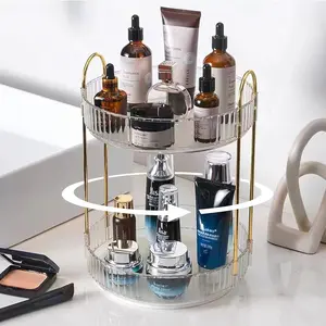 Makeup Organizer, 2 Tier Vanity Organizers Racks, 360°Spinning Skin Care Storage Organizers, Rotating Make Up Holder for Perfume, Brush, Lotion, Cosmetic, Bathroom Countertop Organiser for Home Decor, Valentines Gifts for Her
