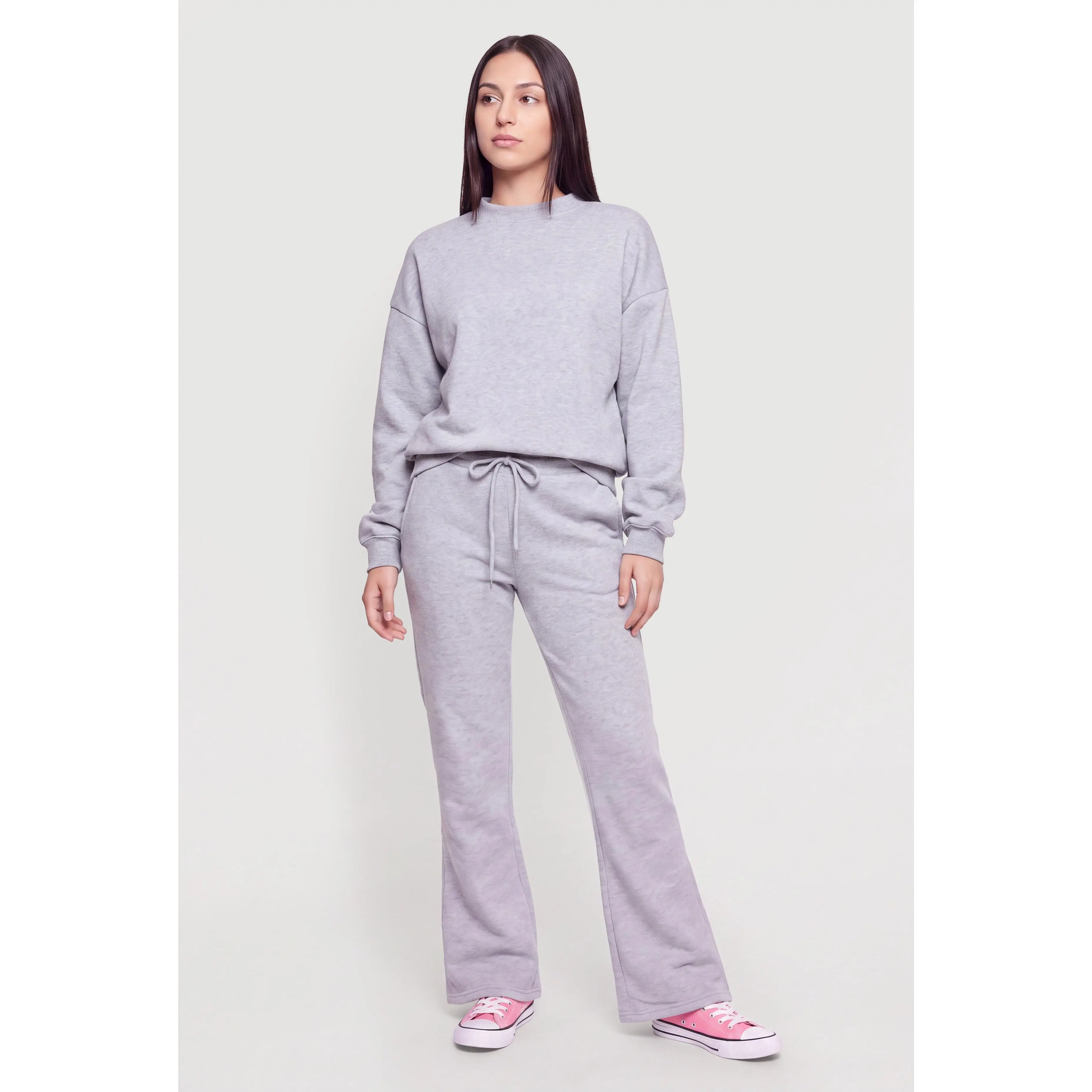 Drawstring Waist Flare Leg Fleece Sweatpants