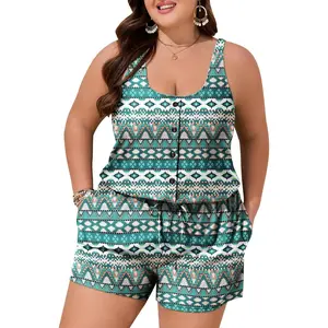 Mae Plus Size Swim Romper One Piece Swimsuit Women Blouson Bathing Suit with Pockets Modest Swimwear