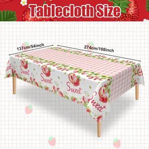 3Pcs Strawberry Tablecloth, 54 x 108 Inch Pink Checkered Plastic Tablecloth, Table Covers for Baby Shower, Strawberry Birthday Party, Berry First Birthday Decorations Ornaments Alphabet