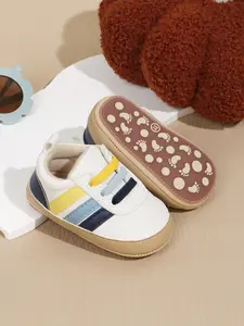 Boys' Striped PU Slip-On Sneakers, Anti-Slip Soft Rubber Sole, Casual Sport Style, Perfect for Spring & Fall, Toddler Walking Shoes