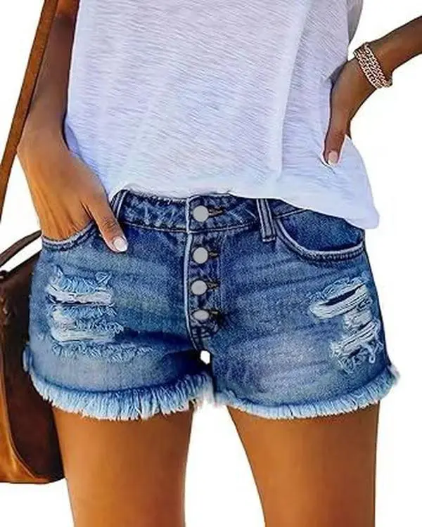 Vhein Women's Mid-High Rise Ripped Stretchy Soft Denim Shorts - Traditional, Sexy, Casual, Zipper-Accented 90s Baggy Bottoms, Fashion Pick That Fits Summer Beach Streetwear & Everyday Shirt Pairing (Denim Shorts for Women)