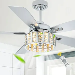 52" Luxury Crystal Chandelier Ceiling Fan with Light Remote Control, Glam Crystal Decoration, Modern Home Chrome Ceiling Fan for Any Season