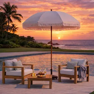 【Mother's Day Gift 】Yaheetech 9/7.5ft Patio Umbrella with Tassels, Fringe Portable Beach Umbrella, Umbrella Outdoor Patio With Crank Operating Mechanism, Tilting Aluminum Pole, Fiberglass Ribs For Garden,Pool