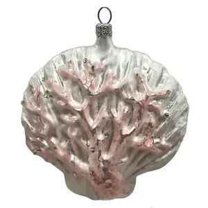 Pinnacle Peak Trading Coral Covered Scallop Seashell Polish Glass Christmas Ornament Beach Shell