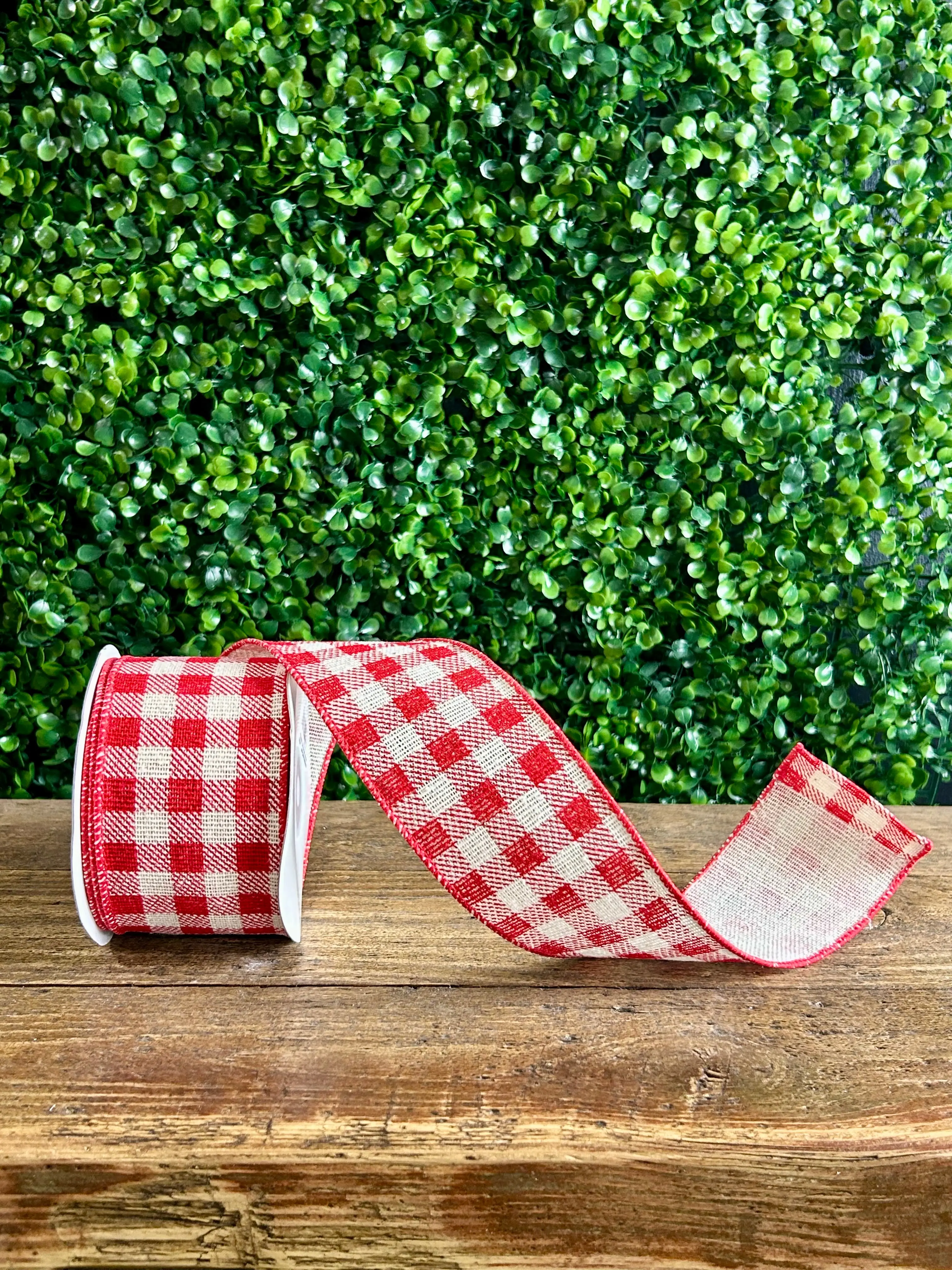 2.5 Inch By 10 Yard Red And White Gingham Twill Ribbon