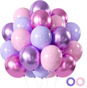 and Purple Party Balloons, 50 count 12 Inch Purple  Balloons, Metallic  Purple Latex Balloons Birthday Party Balloons for Birthday Wedding Bridal Shower Party Decorations