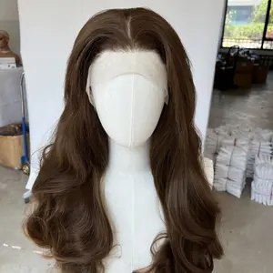 Long Wavy Light brown Heat Resistant Hair Natural Hairline Soft Women Party 13X4 inch Large Area Glueless Lace Frontal Wigs