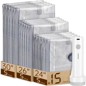 [2026 Upgraded] Cordless Travel Vacuum Bag Set - VacuumBags for Travel with Rechargeable air Pump, 15 Pack Carry-on Size Compression Packing Bags for Luggage andSuitcase, Space Saver for Clothes and Clothing Travel ZipperPouches,waterproof,reusable