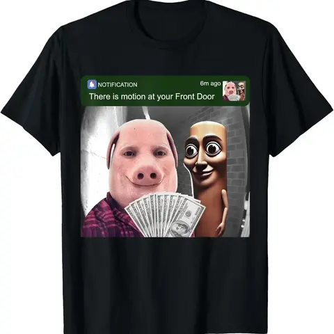 John Pork and Tung Tung Tung Sahur Front Door Motion Funny unisex T-Shirt Cotton Crewneck