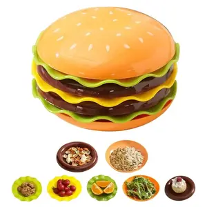 Stackable Hamburger Plate Set Burger 6 Layers Mini Dinner Plate High Value Bone Spit Plate Funny Sauce Containers Table Decor