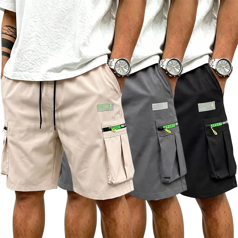 Men's 3-Pack Summer Lightweight Baggy Cargo Shorts - Elastic Drawstring Waist, Side Zipper, Multiple Pockets, Knee-Length, Cute Sweet Chic Retro Style Casual Bottoms, Loose, Retro Chic, Oversized, Cargo Pants, Basic, Thanksgiving, Korean, H Type, Knitting