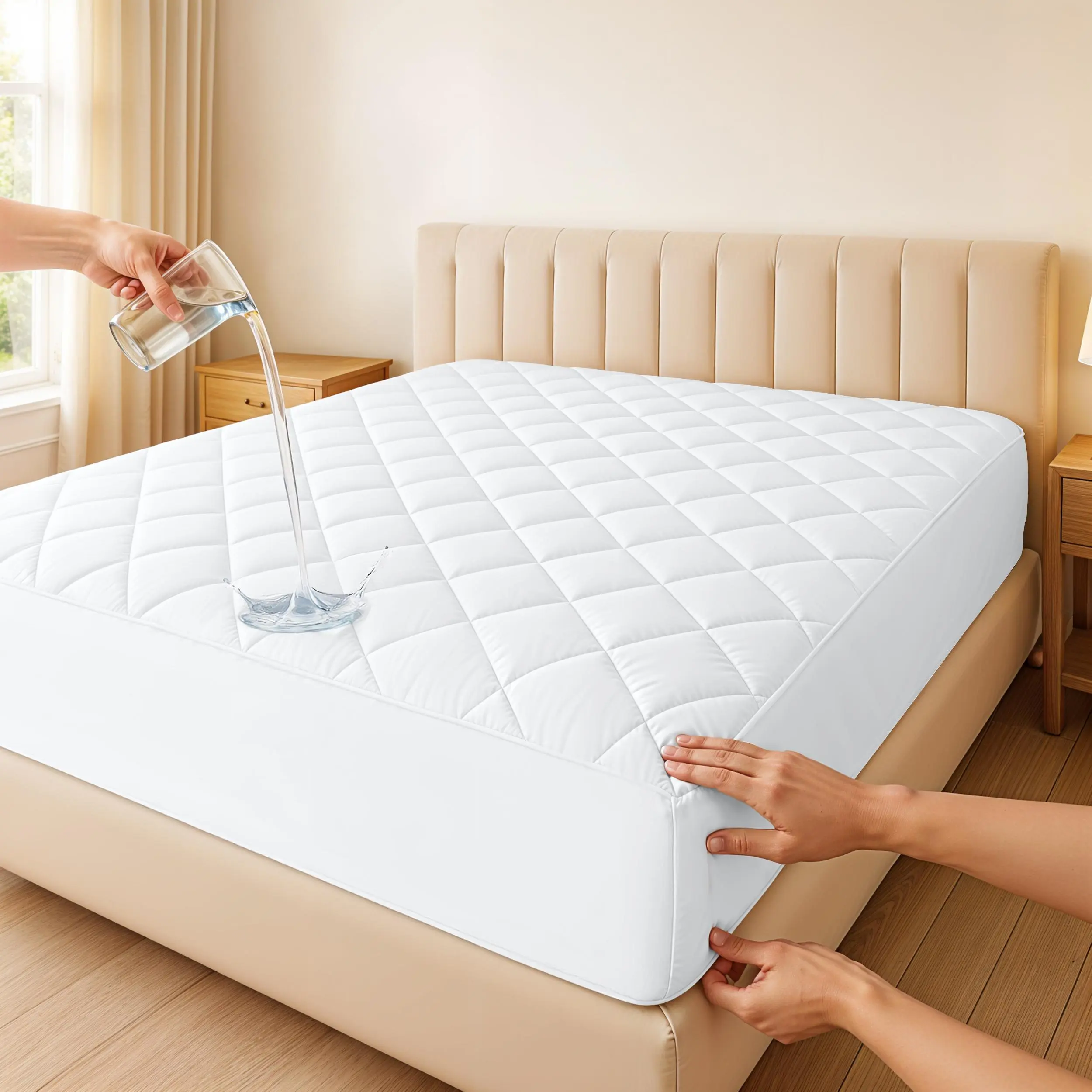 LDC LUX DECOR COLLECTION Quilted Waterproof Mattress Protector - All Mattress Sizes, 16in Deep Pocket, Noiseless Soft Breathable Elastic Fitted Cover, Fits Up to 21in Thick Beds, Machine-Wash Easy, Waterproof Top Guards Spills, Anti-Allergy Pad/Topper
