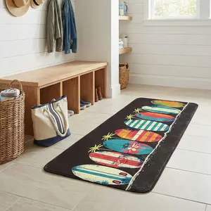 1pc Flannel 100% Polyester Summer-Sunny-Beach Triple-Pineapple RUNNER CARPET, door/foyer/aisle/kitchen light absorb light slip-safe, tropical vibe glow-up home path, bath/bedside/living fit, gentle-wash easy-clean