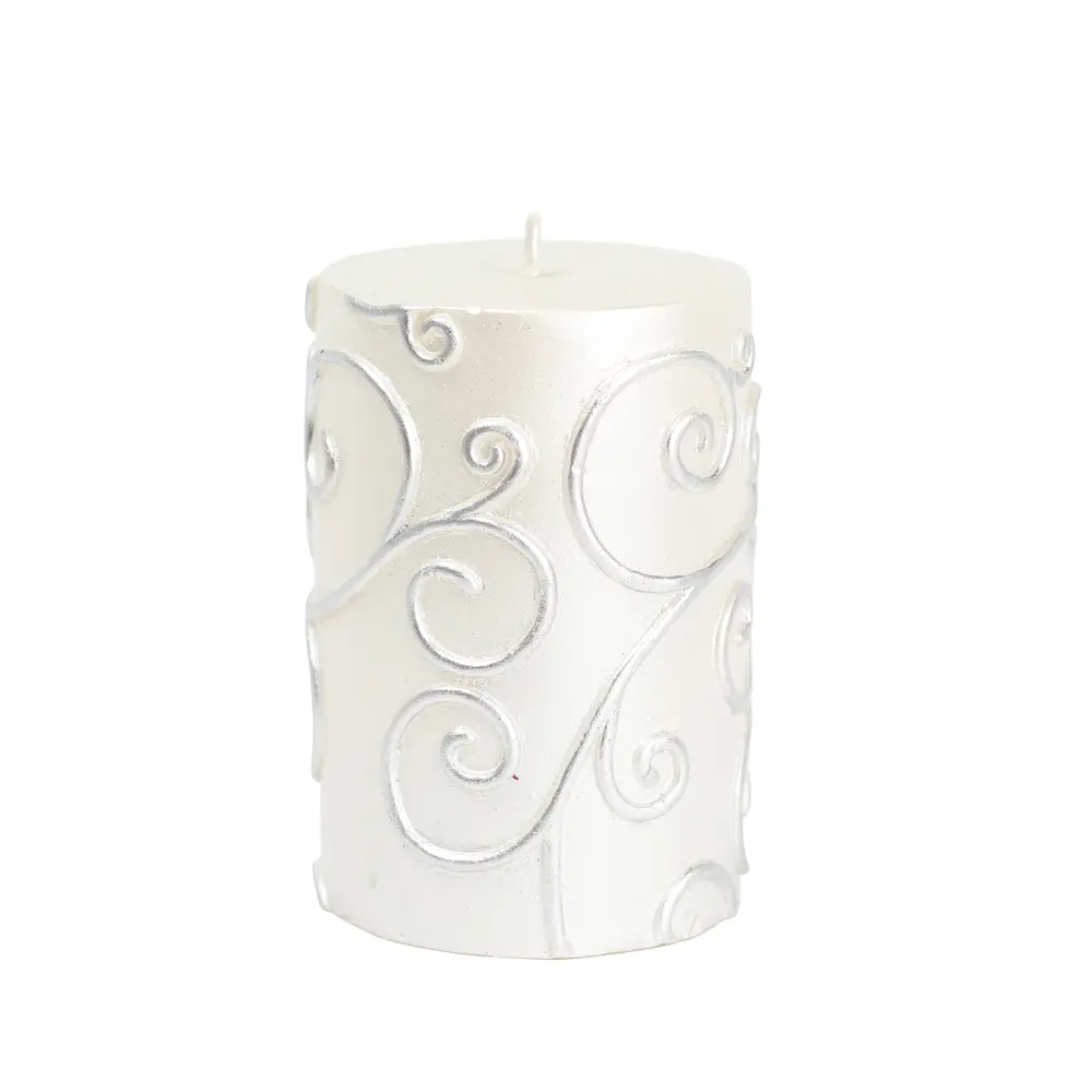 3 x 4 in. Scroll Pillar Candle, White