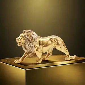Vintage Gold Lion Sculpture, Decorative Sculptures, Elegant Resin Lion Statue, Symbol of Success, Perfect Home Decor, Retro Style, No Ca Prop 65 Warning