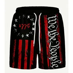 Men's American Flag Print Boxer Brief Swim Trunks, Regular Fit Casual Comfy Swim Shorts for All Seasons, Men's Swimwear for Beach Swimming