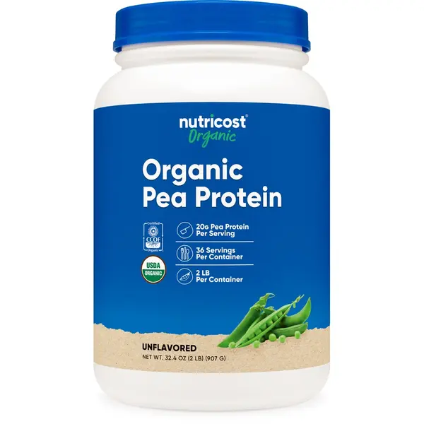 Nutricost Organic Edible Pea Protein Isolate Powder, 2LB Plant-Based Fitness Supplement for Dietary Support, Protein Powder