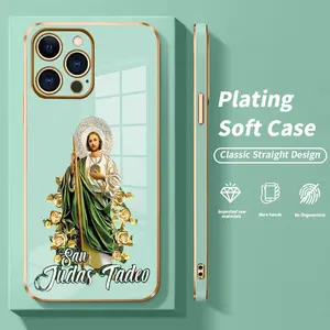 Soft TPU Phone Case for iPhone 17 15 Pro Max 16 14 Plus 13 12 11 Jesus Yellow Rose Luxury Electroplating TPU Anti-Slip Bumper Shockproof Cover Gift.