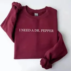 I Need Dr. Pepper Sweatshirt, Soda Obsessed Crewneck Sweatshirt, Minimalist Caffeine Lover Pullover, Neutral Monochrome Aesthetic, Funny Statement Top