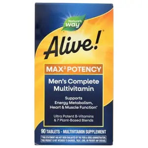 Nature's Way Alive! Men's Complete Multivitamin 90 CT Max3 Potency with Amino Acids & Plant-Based Blends for Energy Metabolism - Healthcare, Dietary