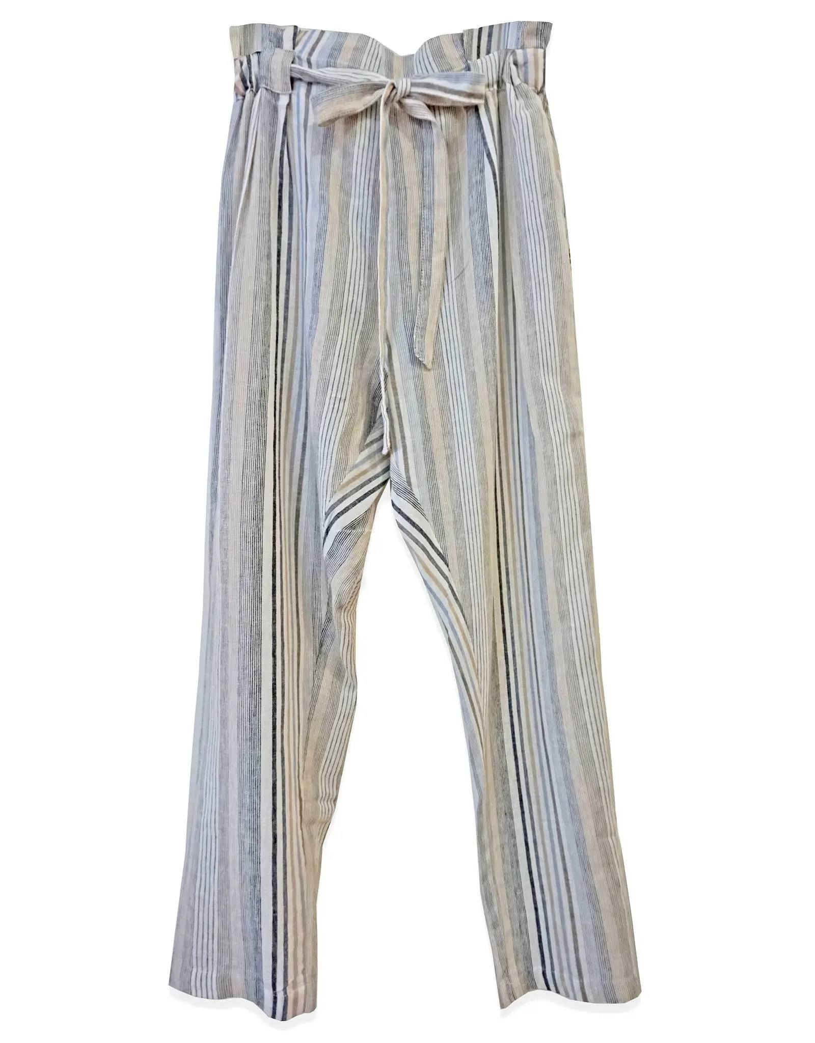 Paperbag Waist Stripe Pant | Taupe + Black