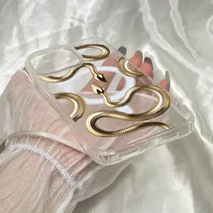 TC1 Golden Snake Compatible with Magsafe Soft Border Clear Phone Case for iPhone 17 16 Pro Max 11 12 13 14 15 Pro Max 15 14 16 Plus 17 Air X XS Max for Samsung S25 S24 S23 S22 Ultra Plus S23 S24 FE Wireless Charging Shockproof Hard Acrylic Back Cover