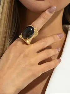 Bohemian Geometric Oval Resin Inlay Fashion Adjustable Open Ring, Elegant Casual Party Wedding Holiday Gift, Versatile Metal Faux Jewelry Ring, Boho Style Rings