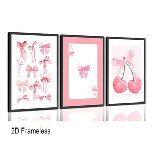 Set of 3, Pink Bow Wall Art, Fashionable Preppy-Style Artwork, Trendy Girly Canvas Art, Perfect for Girls' Rooms, Apartments, Bedrooms, and Living Rooms, 2D Frameless Canvas Posters