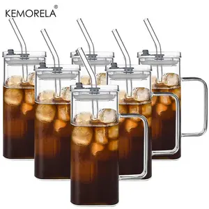 380ml Glass Cup with Lid & Straw, Glass Water Cup, Portable Drinking Cup, Heat-resistant Glass Mug, Durable Drinking Cup for Home Office