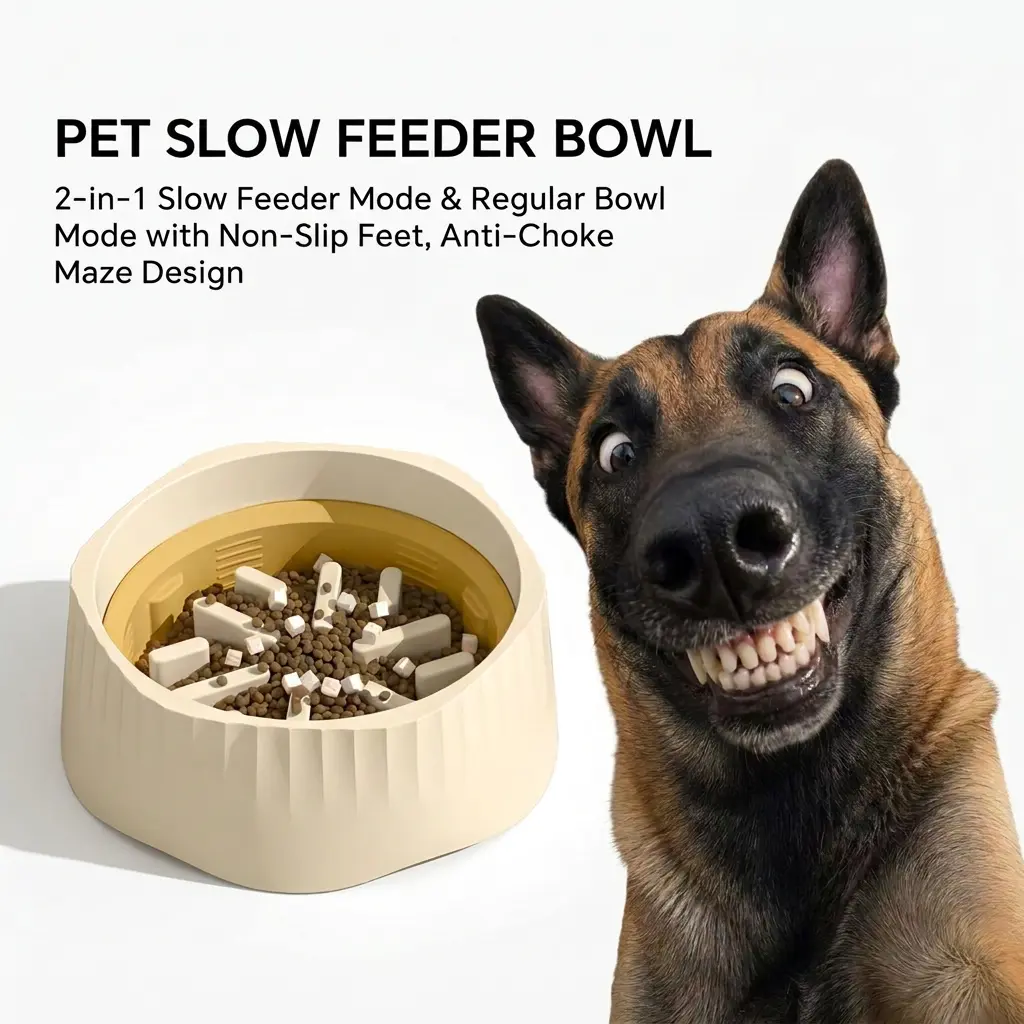 Dog Slow Feeder Bowl, 2-in-1 Anti-Choke Slow Feeder & Regular Bowl with Non-Slip Base, Interactive Maze Puzzle Feeder for Fast Eaters, Slow Eating Pet Food Bowl for Small Medium Large Dogs