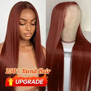 [Blend Hair] 250% Density 13x6 Reddish Brown Wear go Glueless Wigs Effortless Install Ear to Ear Bone Straight  Human Hair Lace Front Wig Colored Transparent Lace Frontal Wig For Women