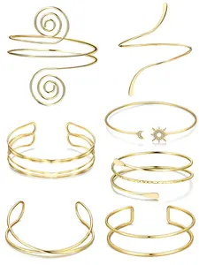 7 Pieces Women's Cuff Jewelry Gold Upper Arm Cuff Bracelet Armband Adjustable Cuff Bracelet Personalized Fashion Sun Moon Armband Set, Modern Fashion Accessories, Modern Versatile Accessories, Elegant Jewelry Bracelet