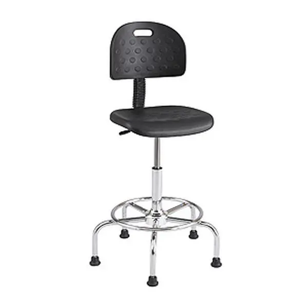 Safco 6950BL Black Rubberized Polyurethane Economy Industrial Stool - Adjustable Metal Office Commercial Furniture with Manual Back Adjustment for Back Health Solutions, Assembly Required