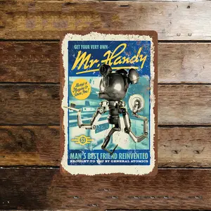 "FallOut" Mr. Handy Aluminum Metal Tin Sign, 8X12 Inch, Vintage Wall Art, Waterproof & Dustproof, Rustic Home Decor, Kitchen & Bar Decor, Easy To Hang, Christmas Decor, Christmas Gift