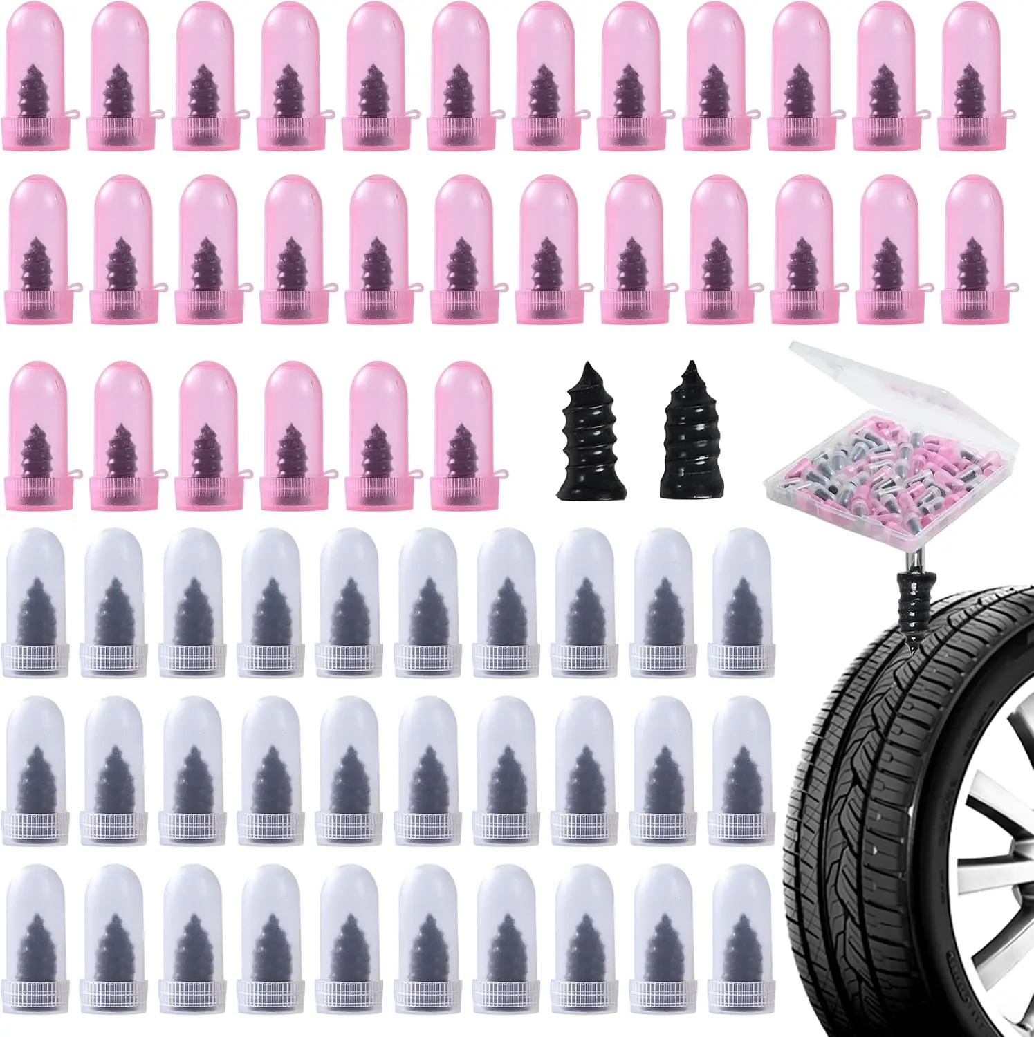 60Pcs Universal Tire Repair Kit - Self-Vulcanizing Rubber Screw Plugs for Car, Motorcycle, Truck & Tractor Puncture Repairs