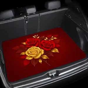 1pc Fit Car Trunk Mat with Burgundy/Red/Yellow Rose Pattern - Heavy-Duty Non-Slip SUV/Cargo Liner, All-Weather Protection, Pet-Friendly Vehicle Floor Protector for Trucks, Sedans, (for, for, GM, for)