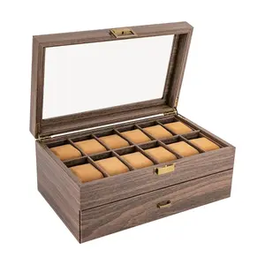 24-Slots Watch Box Watch Case 13.4*8.3*6In Jewelry Holder Watch Display Case with Drawer Father's Day NONE